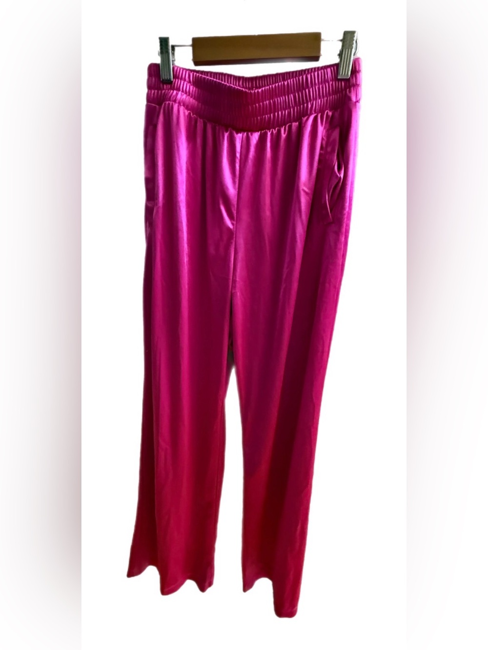 love J Hot Pink Satin Wide-Leg Joggers